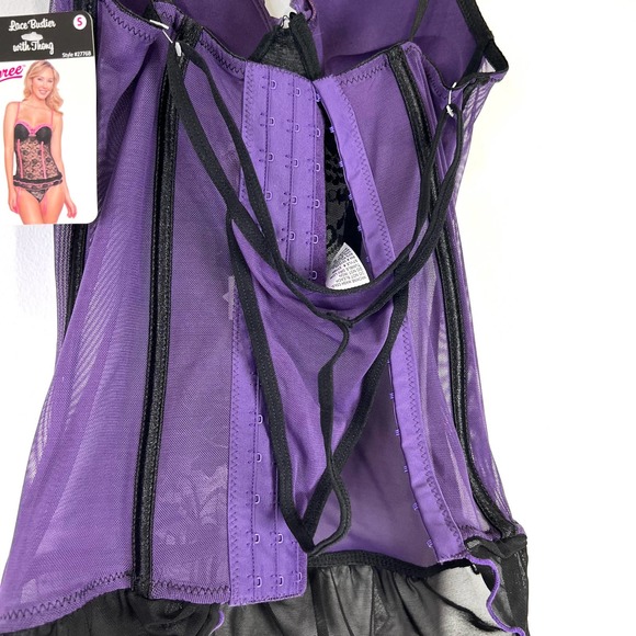NWT Spree Intimates purple black lace bustier with thong lingerie set Size Small - Picture 4 of 7